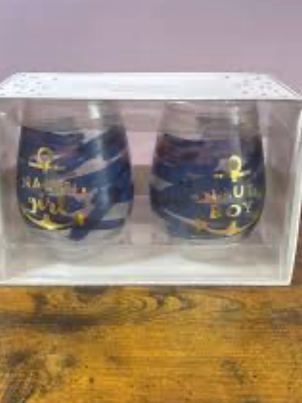 Slant Nautical Blue Anchor Stemless 20 oz Wine Glasses - Set of 2. NWT